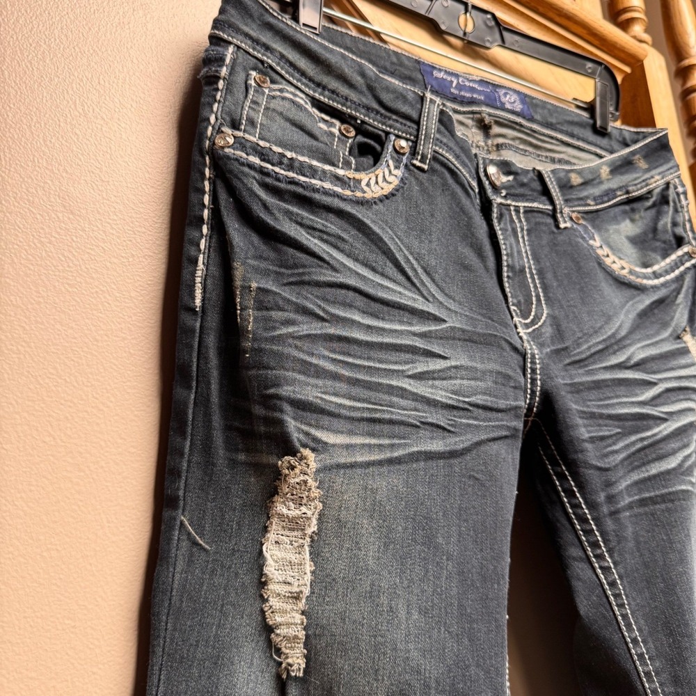 Sexy Couture Women's Boot Cut Jeans Dark Wash Rhinestone Embellished Size 13 Y2K - Picture 6 of 11